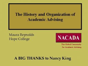 The History and Organization of Academic Advising Maura