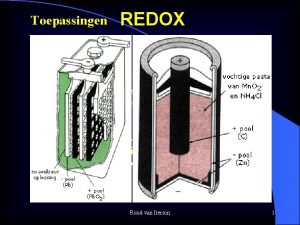 Toepassingen REDOX Wat is redox Tegelijkertijd reductie oxidatie