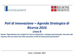 Poli di Innovazione Agenda Strategica di Ricerca 2016