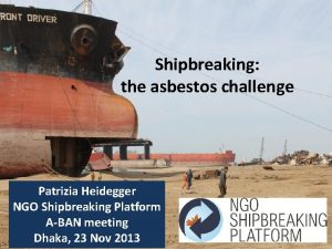 Shipbreaking the asbestos challenge Patrizia Heidegger NGO Shipbreaking