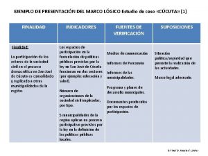 EJEMPLO DE PRESENTACIN DEL MARCO LGICO Estudio de