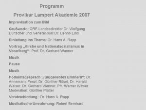 Programm Provikar Lampert Akademie 2007 Improvisation zum Bild