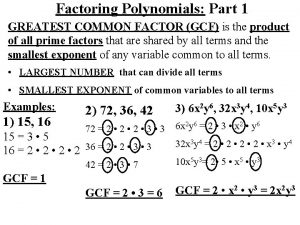 Factoring Polynomials Part 1 GREATEST COMMON FACTOR GCF