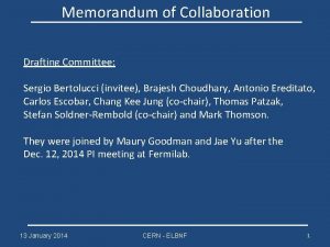 Memorandum of Collaboration Drafting Committee Sergio Bertolucci invitee