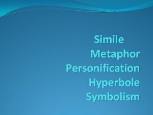 Simile Metaphor Personification Hyperbole Symbolism Simile A comparison
