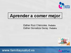 Aprender a comer mejor Esther Ruiz Chrcoles Pediatra