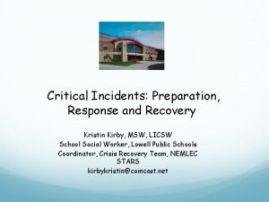 Critical Incidents Preparation Response and Recovery Kristin Kirby