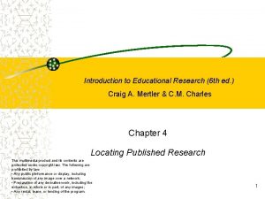 Introduction to Educational Research 6 th ed Craig