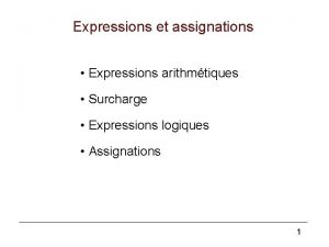 Expressions et assignations Expressions arithmtiques Surcharge Expressions logiques