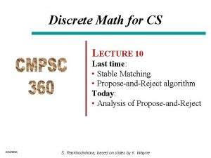 Discrete Math for CS LECTURE 10 Last time