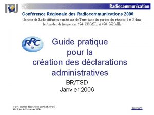 Confrence Rgionale des Radiocommunications 2006 Service de Radiodiffusion
