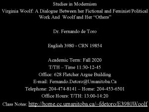 Studies in Modernism Virginia Woolf A Dialogue Between