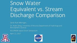 Snow Water Equivalent vs Stream Discharge Comparison Sarah