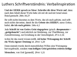 Luthers Schriftverstndnis Verbalinspiration Und der HERR sprach zu