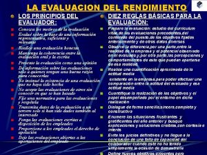 LA EVALUACION DEL RENDIMIENTO LOS PRINCIPIOS DEL EVALUADOR