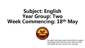 Subject English Year Group Two th Week Commencing