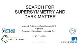 SEARCH FOR SUPERSYMMETRY AND DARK MATTER Netzwerk Teilchenwelt