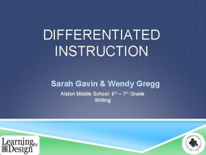 DIFFERENTIATED INSTRUCTION Sarah Gavin Wendy Gregg Alston Middle