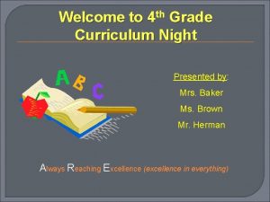 Welcome to 4 th Grade Curriculum Night Presented