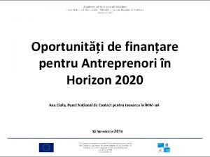 Oportuniti de finanare pentru Antreprenori n Horizon 2020