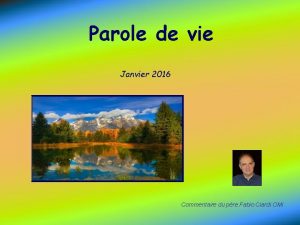 Parole de vie Janvier 2016 Commentaire du pre