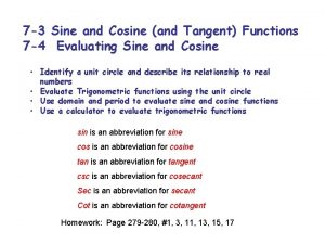 7 3 Sine and Cosine and Tangent Functions