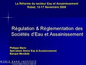 La Rforme du secteur Eau et Assainissement Rabat