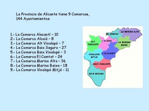 La Provincia de Alicante tiene 9 Comarcas 144