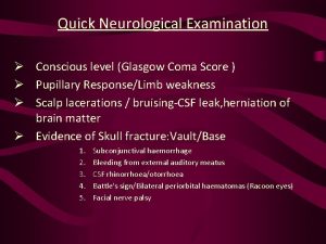 Quick Neurological Examination Conscious level Glasgow Coma Score