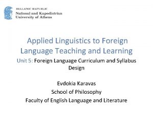 Applied Linguistics to Foreign Language Teaching and Learning