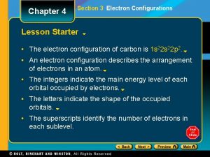 Chapter 4 Section 3 Electron Configurations Lesson Starter