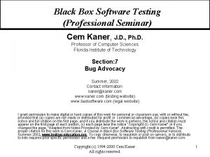 Black Box Software Testing Professional Seminar Cem Kaner