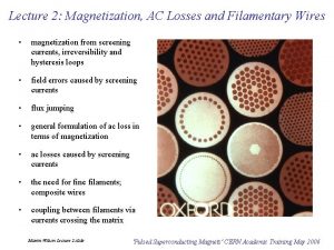 Lecture 2 Magnetization AC Losses and Filamentary Wires