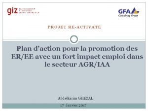 PROJET REACTIVATE Plan daction pour la promotion des