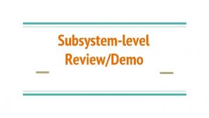 Subsystemlevel ReviewDemo Agenda Problem trackingplan for Li DAR