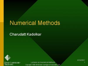 Numerical Methods Charudatt Kadolkar Lectures on Numerical Methods