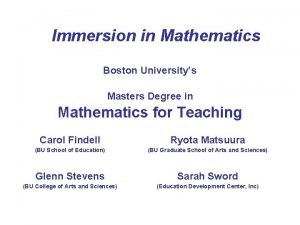 Immersion in Mathematics Boston Universitys Masters Degree in