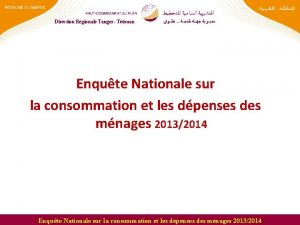 Direction Rgionale Tanger Ttouan Enqute Nationale sur la