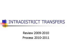 INTRADISTRICT TRANSFERS Review 2009 2010 Process 2010 2011