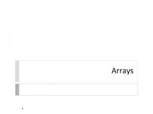 Arrays 1 Arrays in Java an array is