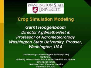 Crop Simulation Modeling Gerrit Hoogenboom Director Ag Weather