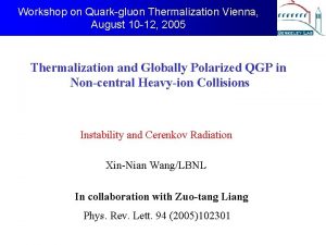Workshop on Quarkgluon Thermalization Vienna August 10 12
