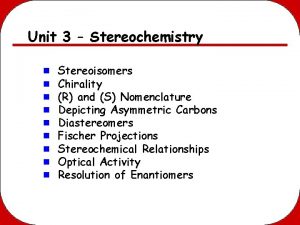 Unit 3 Stereochemistry Stereoisomers Chirality R and S