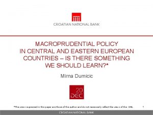 MACROPRUDENTIAL POLICY IN CENTRAL AND EASTERN EUROPEAN COUNTRIES