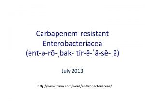 Carbapenemresistant Enterobacteriacea entrbaktirs July 2013 http www forvo