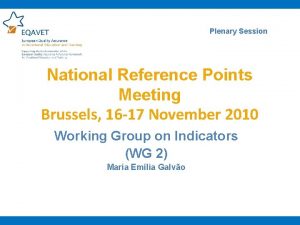 Plenary Session National Reference Points Meeting Brussels 16