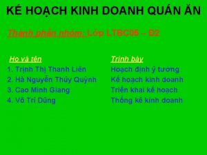 K HOCH KINH DOANH QUN N Thnh phn