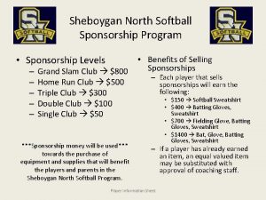 Sheboygan North Softball Sponsorship Program Sponsorship Levels Grand
