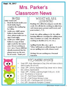 Sept 19 2017 Mrs Parkers Classroom News Daily