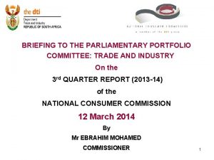 BRIEFING TO THE PARLIAMENTARY PORTFOLIO COMMITTEE TRADE AND